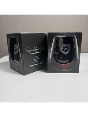 Susquehanna Glass Stemless Wine Glasses Set of 2 I Love Dogs Paw Print